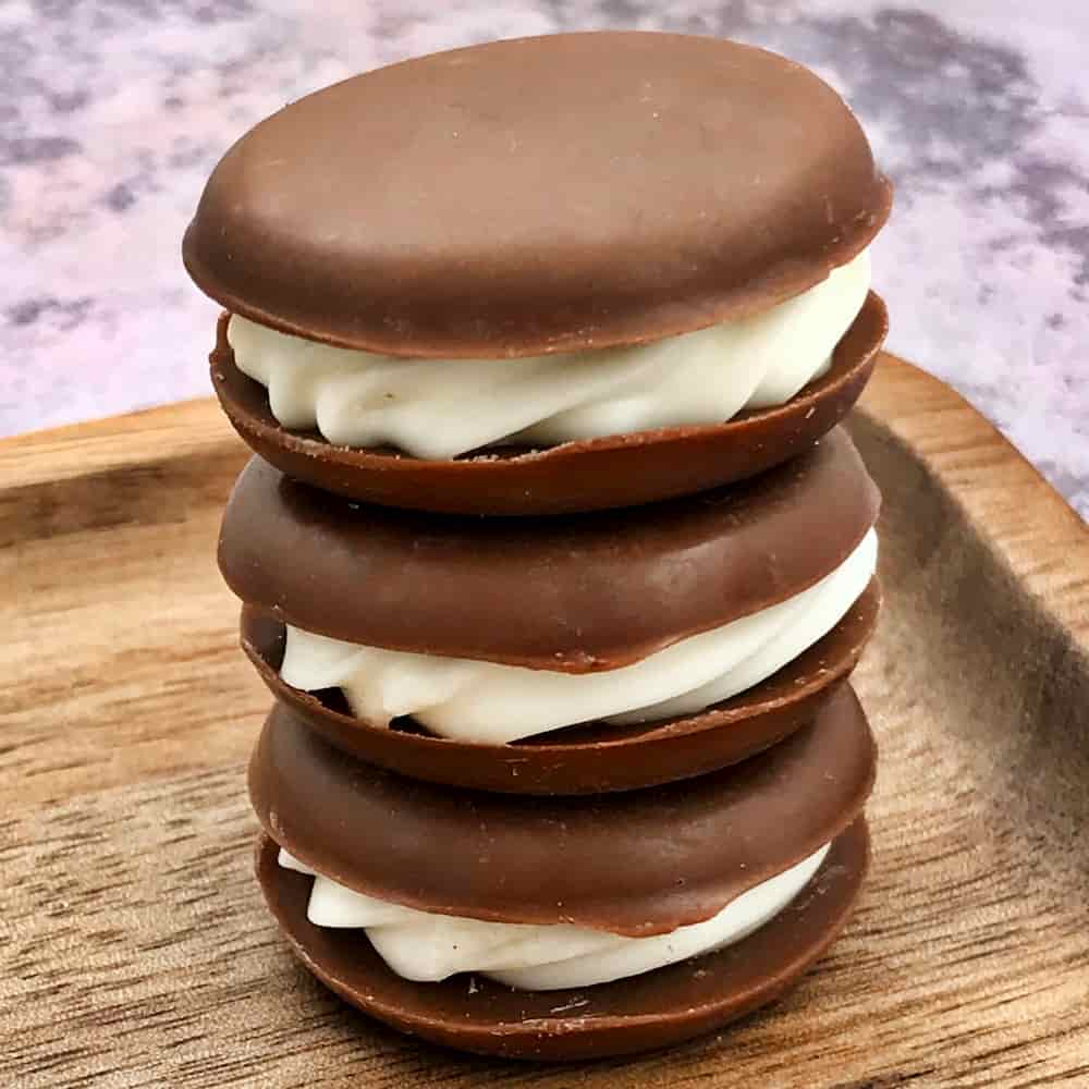 Chocolate Macarons - delicious discs of solid chocolate with a creamy chocolate centre.